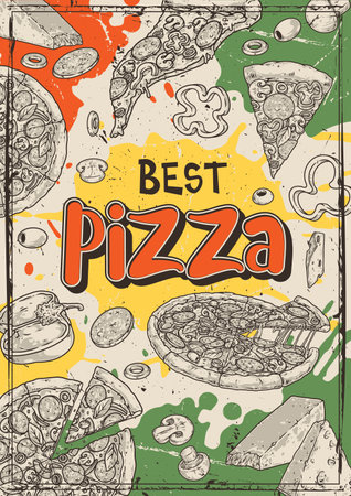 Best pizza vintage poster colorfulのイラスト素材