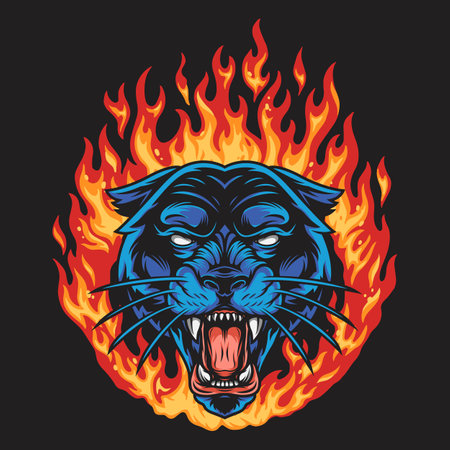 Burning tiger head colorful logotypeのイラスト素材