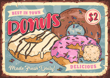 Donuts food vintage poster colorfulのイラスト素材