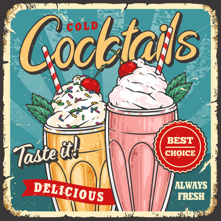 Milkshake cocktails vintage poster colorfulのイラスト素材