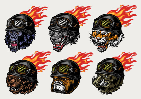 Fire bikers animals colorful logotypesのイラスト素材