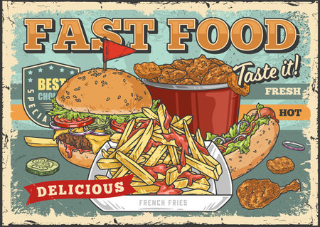 Fast food vintage poster colorfulのイラスト素材
