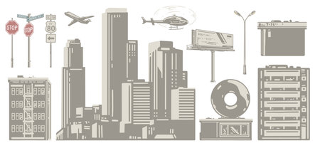 City life set labels monochromeのイラスト素材