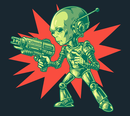 Armed alien colorful vintage logotypeのイラスト素材