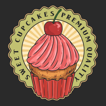 Sweet cupcake colorful vintage stickerのイラスト素材