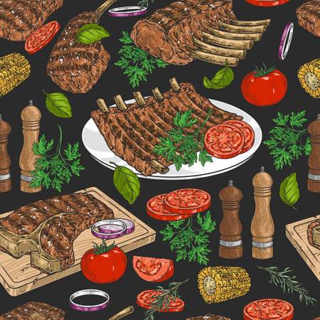 Grilled meat pattern seamless colorfulのイラスト素材