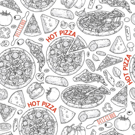Hot pizza pattern seamless colorfulのイラスト素材