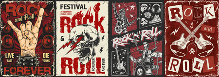 Rock forever set colorful flyersのイラスト素材