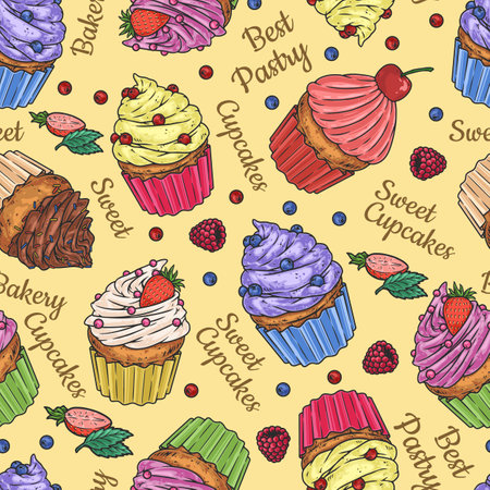 Dessert cupcake pattern seamless colorfulのイラスト素材