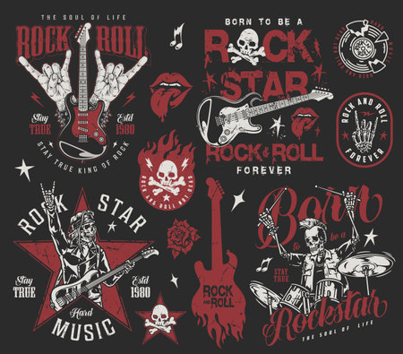 Rock star colorful set stickersのイラスト素材