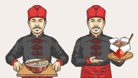 Asian chef colorful set emblemsのイラスト素材