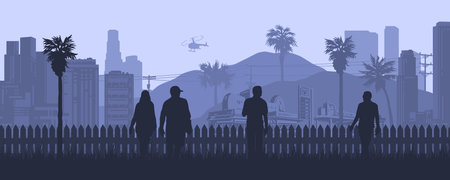 American city colorful vintage bannerのイラスト素材