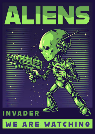 Aliens invader vintage poster colorfulのイラスト素材