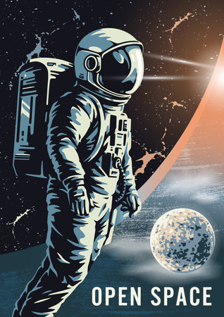 Space traveler colorful vintage flyerのイラスト素材