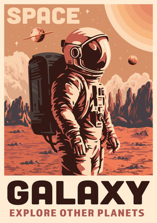 Lonely astronaut colorful vintage posterのイラスト素材