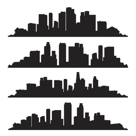 City skyscrapers monochrome set stickersのイラスト素材