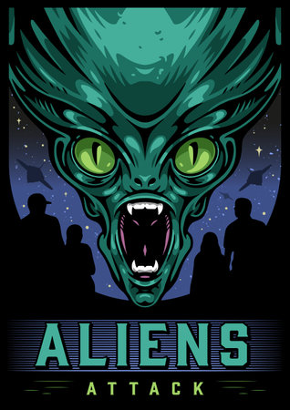 Aliens attack vintage flyer colorfulのイラスト素材