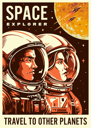 Space explorer colorful vintage flyerのイラスト素材