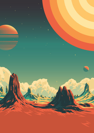 Martian surface vintage flyer colorfulのイラスト素材