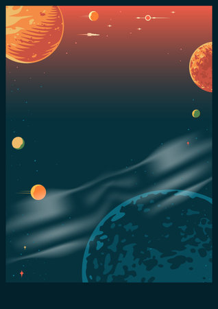 Galactic scenery colorful vintage flyerのイラスト素材