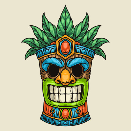 Tiki totem detailed label colorfulのイラスト素材