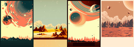 Space sceneries colorful set flyers