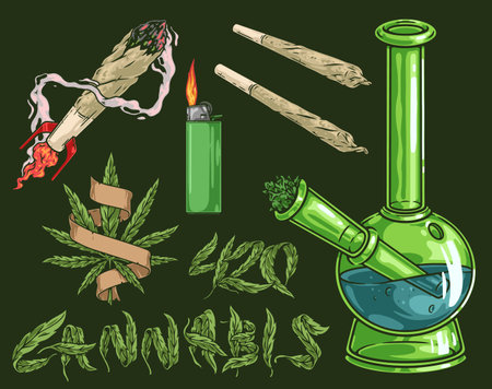 Smoking cannabis set logotype colorfulのイラスト素材