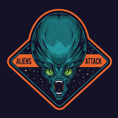 Alien attack colorful vintage logotypeのイラスト素材
