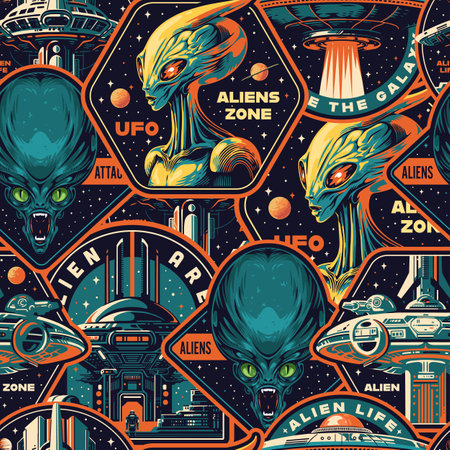 UFO aliens seamless pattern colorfulのイラスト素材