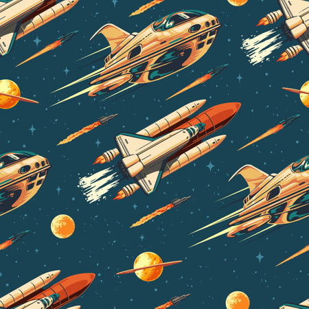 Space transport seamless pattern colorfulのイラスト素材