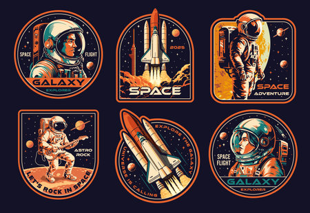 Professional astronauts set stickers colorfulのイラスト素材