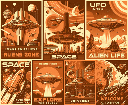 Galaxy adventure monochrome set postersのイラスト素材