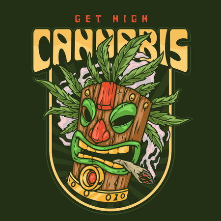 Tiki smokes cannabis poster colorfulのイラスト素材