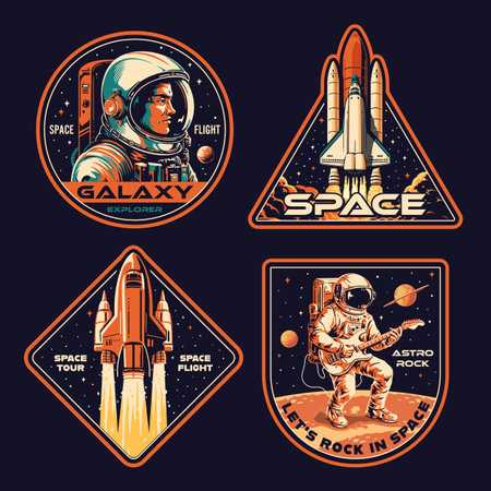 Space colorful vintage set elementsのイラスト素材