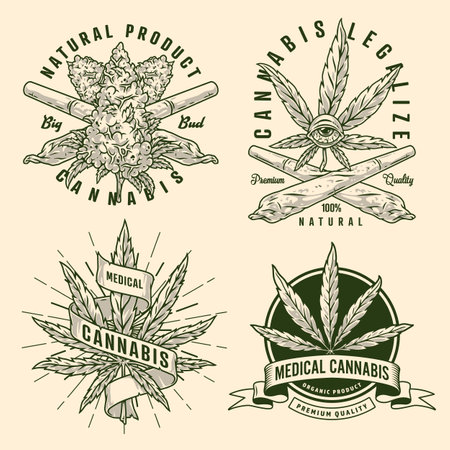 Smoking cannabis monochrome set stickerのイラスト素材