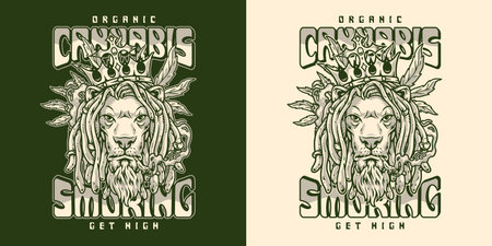 Lion smoking cannabis monochromeのイラスト素材