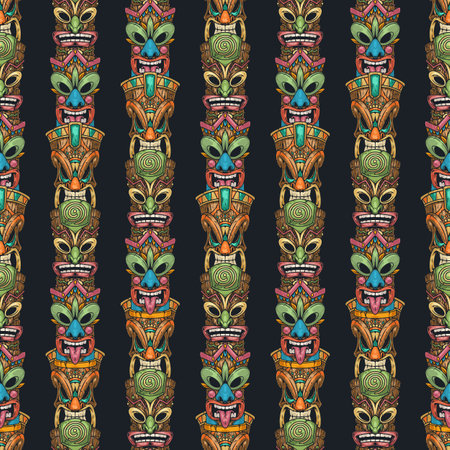 Tiki masks seamless pattern colorfulのイラスト素材