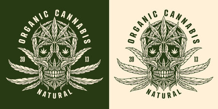 Cannabis smoker skull monochrome flyerのイラスト素材