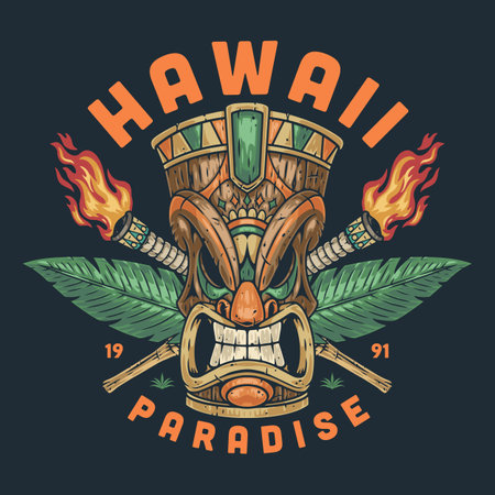 Hawaiian Tiki idol sticker colorfulのイラスト素材