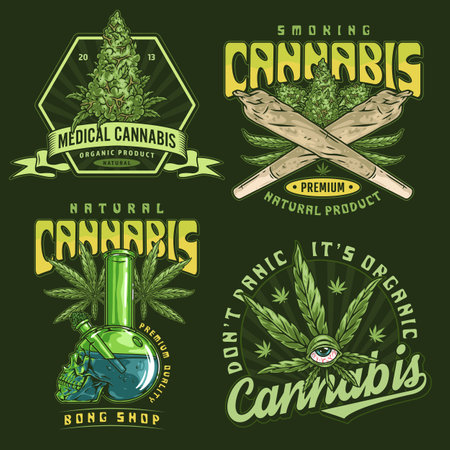 Smoking cannabis set poster colorfulのイラスト素材