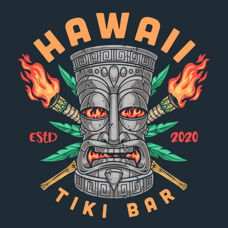 Hawaiian Tiki bar colorful posterのイラスト素材