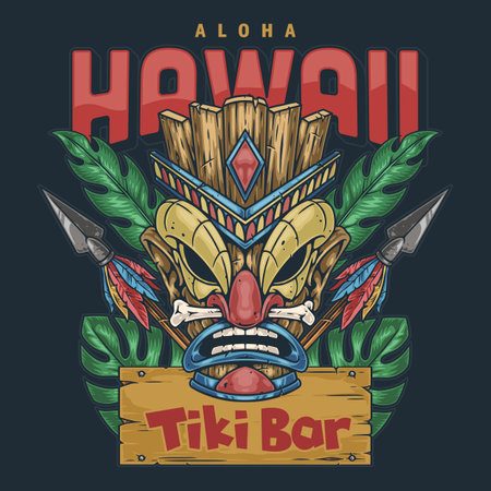 Hawaiian Tiki bar sticker colorfulのイラスト素材