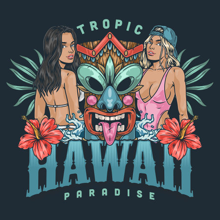 Hot Hawaii girls colorful posterのイラスト素材