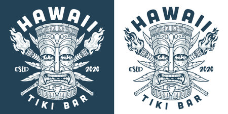 Hawaii Tiki bar sticker monochromeのイラスト素材
