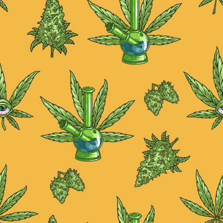 Cannabis bong pattern seamless colorfulのイラスト素材