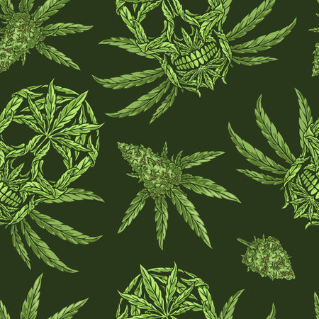 Cannabis skulls colorful pattern seamlessのイラスト素材