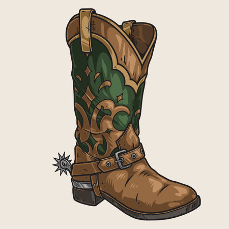 Cowboy boot colorful vintage labelのイラスト素材