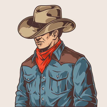 Man cowboy colorful vintage labelのイラスト素材