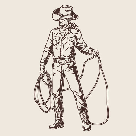 Cowboy lasso monochrome vintage stickerのイラスト素材