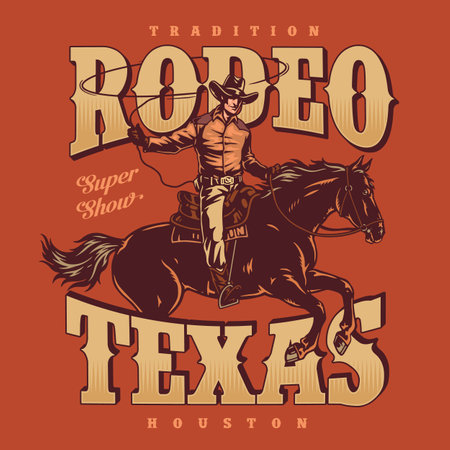 Rodeo Texas vintage flyer colorfulのイラスト素材